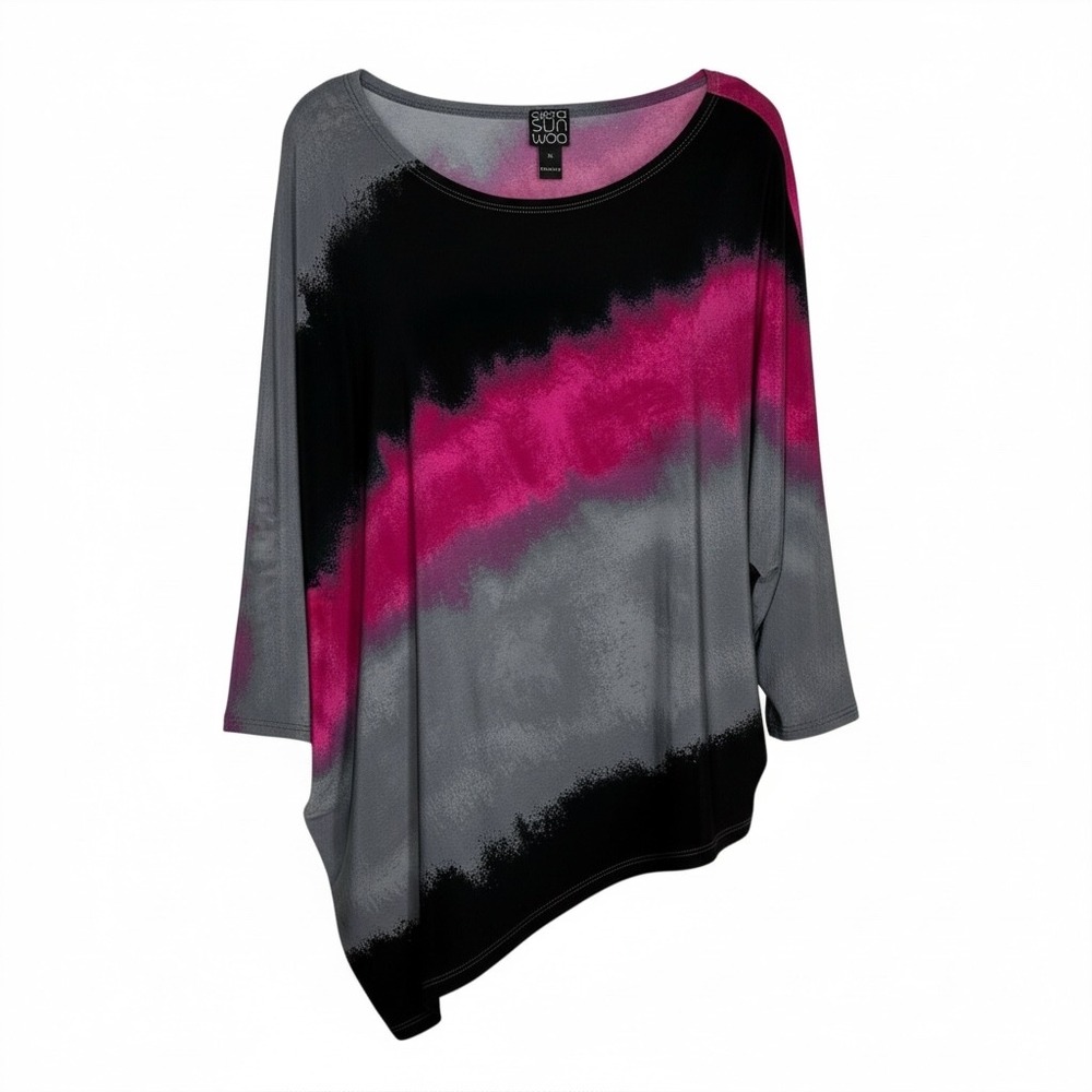 CLARA‎ SUNWOO Tie Dye Asymmetrical Tunic Top Pink Black Gray Art to Wear Artsy
